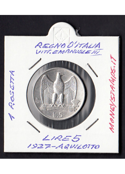 1927 5 Lire 1 Rosetta Aquila Moneta  Argento Vittorio Emanuele III MB+